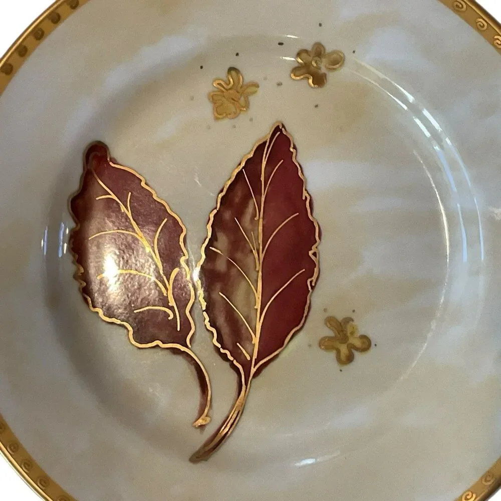 Crate & Barrel Salad Plates Autumn Fall Leaf Set Of 4 Decorative Gold Gilt